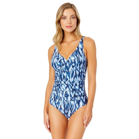 Anne Cole Dye Ikat One Shoulder Hidden Underwire Swimsuit Tie Dye Ikat Blue 8 - Picture 5 of 7
